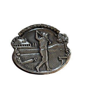 Vintage Silver-Tone Golf Scene Brooch With Rhinestone Accents